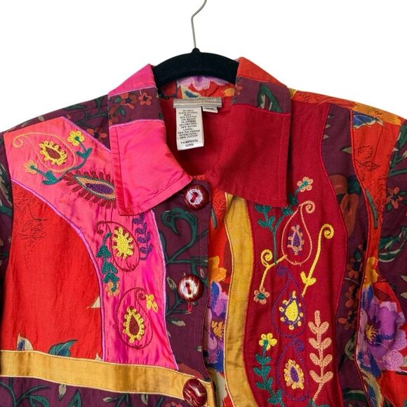 Vintage Coldwater Creek Patchwork, Embroidered Jacket Sz M Artsy, Cottagecore - Picture 2 of 16